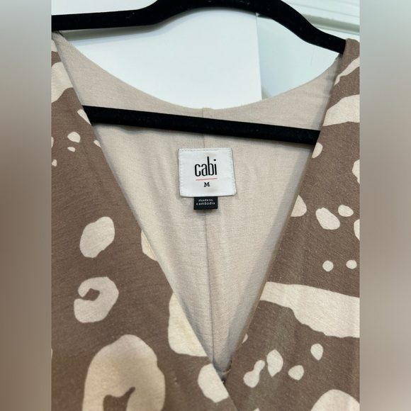 Cabi Swoon Dress Tan Cream Faux Wrap Fit & Flare Tiered Skirt Style #6147 Size M - Picture 3 of 10